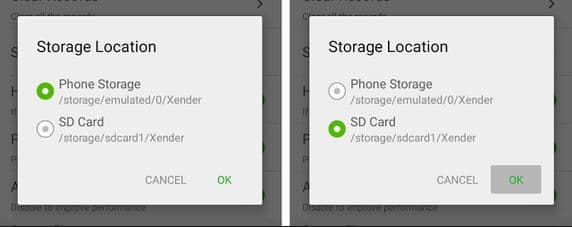 Storage path for phone storage or memory card