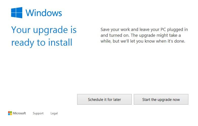 Start Windows 10 upgrade