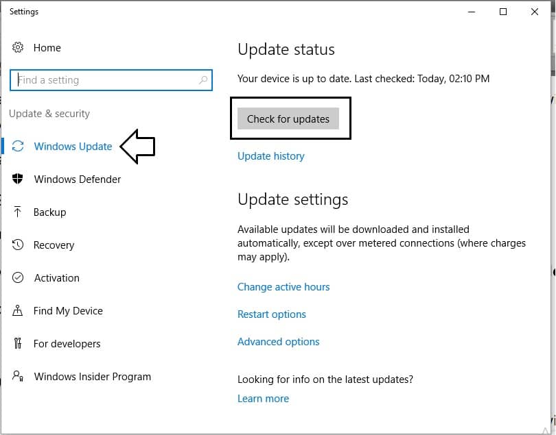 2 Windows Update option in windows 10