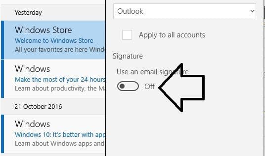 7 Turn off Mail signature on windows 10 mail app
