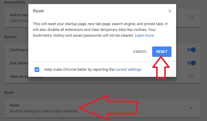 6 Reset Google Chrome browser settings and Data on windows