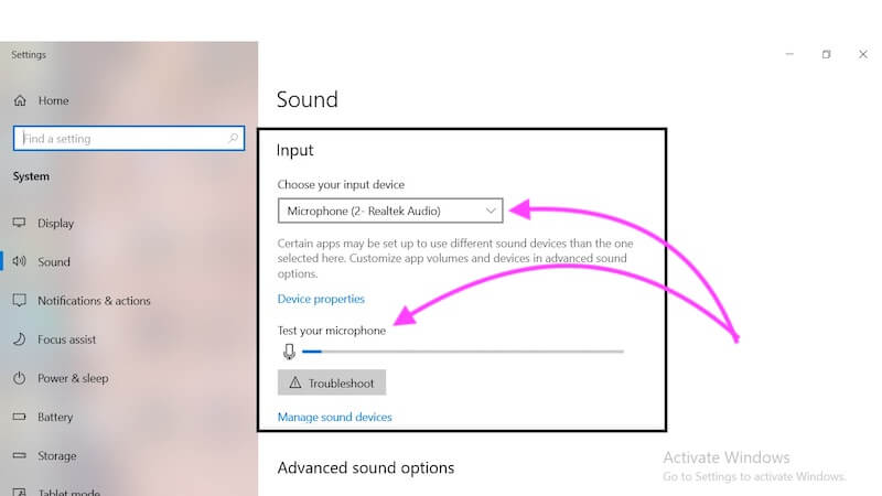 Audio Input or microphone test on your Laptop from settings